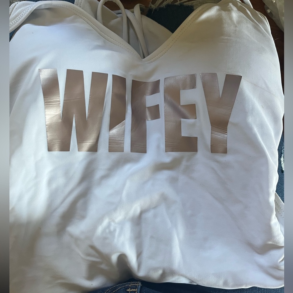 Wifey swimsuit and pearl cover up